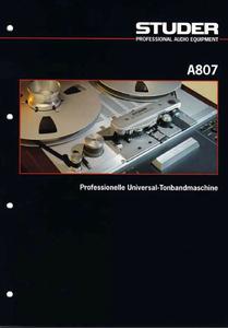 STUDER A807 Bedienungsanleitung