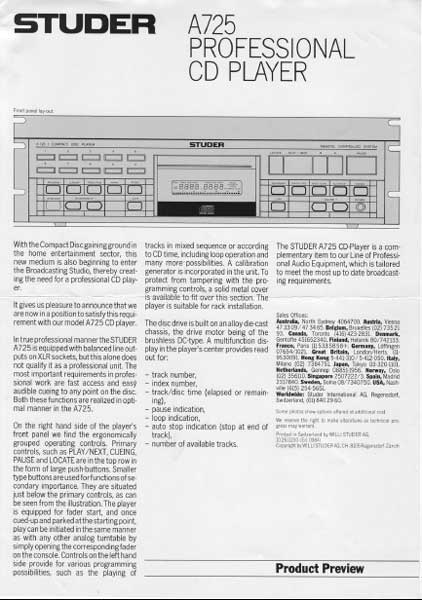 STUDER A725 – Product Preview