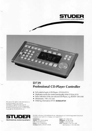 STUDER D739 – Professioneller CD-Player Controller